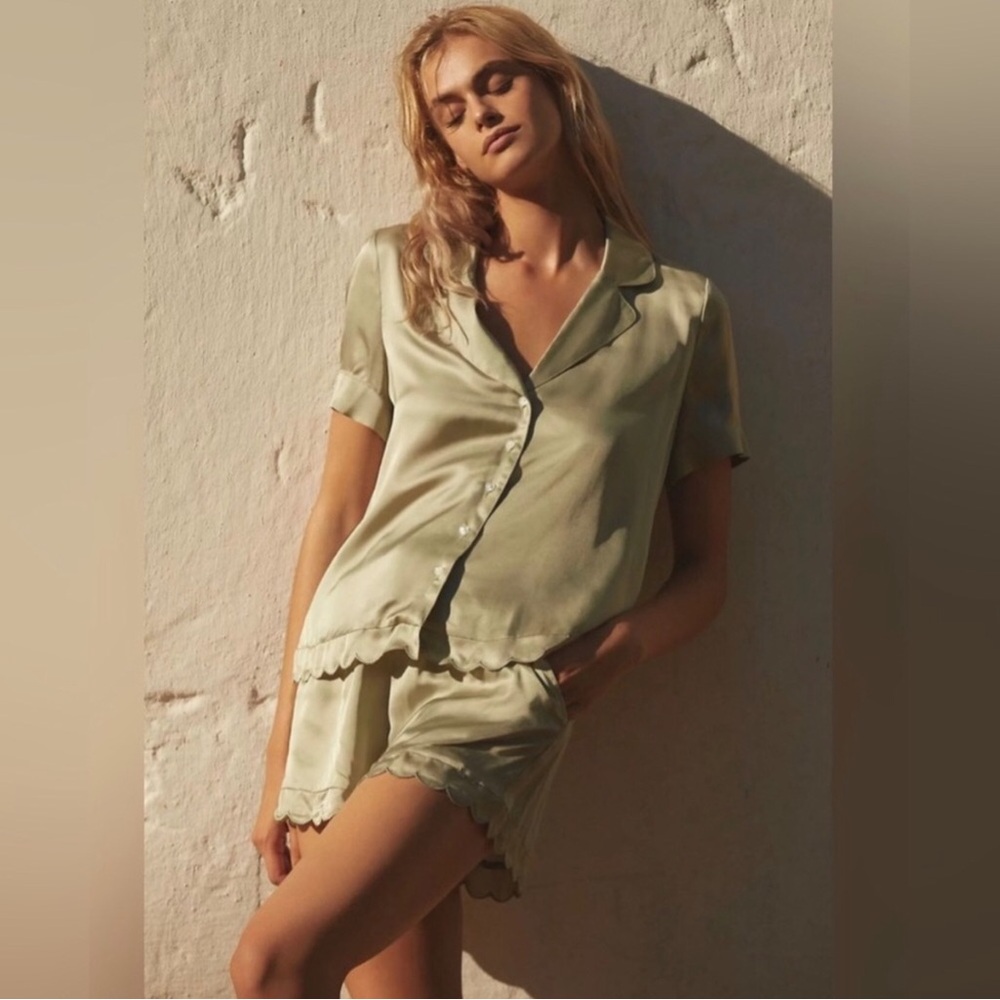 BHLDN Juniper Pajama Top in Green with Hearts Buttons!